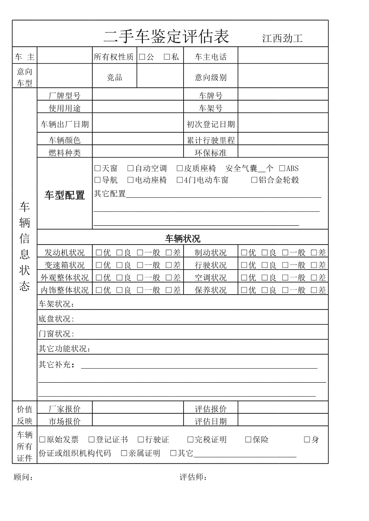 二手车鉴定评估表-20230629.xls - 人人文库